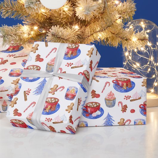 Kerst Waterverf warme chocolademelk en snoep Cadeaupapier (Feestdagen)