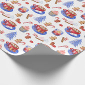 Kerst Waterverf warme chocolademelk en snoep Cadeaupapier (Hoek)