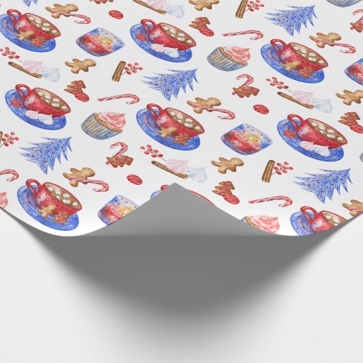 Kerst Waterverf warme chocolademelk en snoep Cadeaupapier (Hoek)