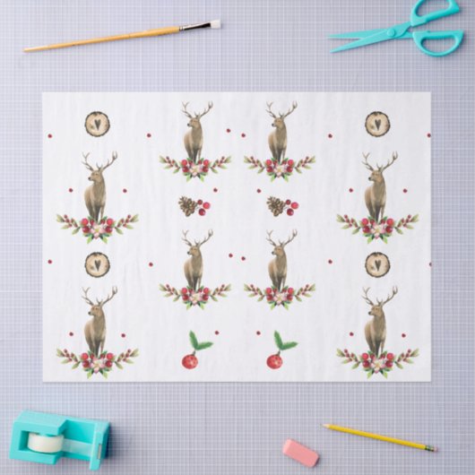 Kerst Waterverf Winter Deer Pattern Tissuepapier (Craft)