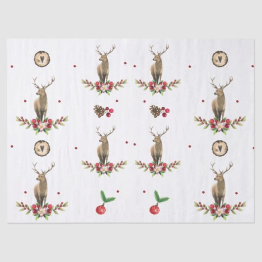 Kerst Waterverf Winter Deer Pattern Tissuepapier (Voorkant)