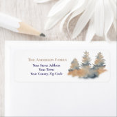 Kerst Waterverf Winter Forest Fir Trees Naam Etiket (Insitu)