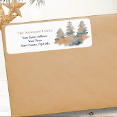 Kerst Waterverf Winter Forest Fir Trees Naam Etiket