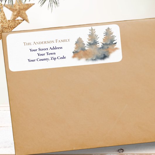 Kerst Waterverf Winter Forest Fir Trees Naam Etiket