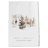 Kerst Waterverf Winter Landschap Gift Bag Medium Cadeauzakje (Achterkant)