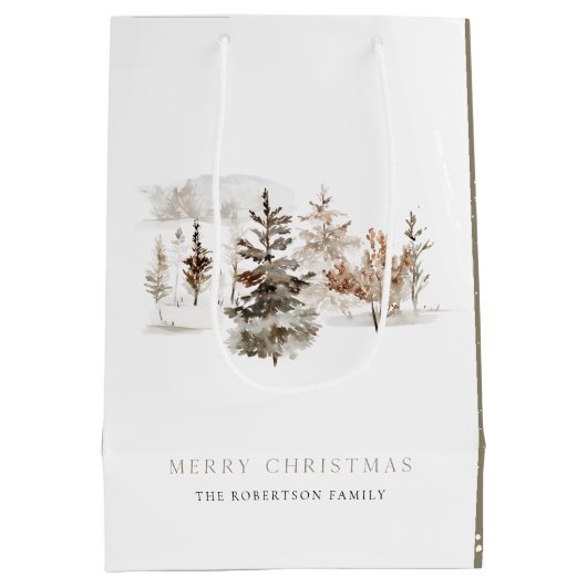 Kerst Waterverf Winter Landschap Gift Bag Medium Cadeauzakje (Achterkant)