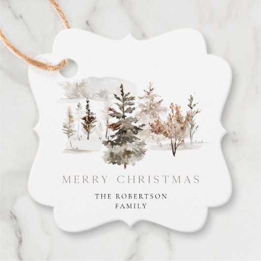 Kerst Waterverf Winterlandschap Bedankjes Labels (Voorkant)