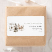 Kerst Waterverf Winterlandschap Etiket (Insitu)