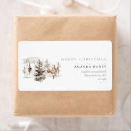 Kerst Waterverf Winterlandschap Etiket