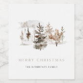 Kerst Waterverf Winterlandschap Fles Wijn Etiket (Enkel label)