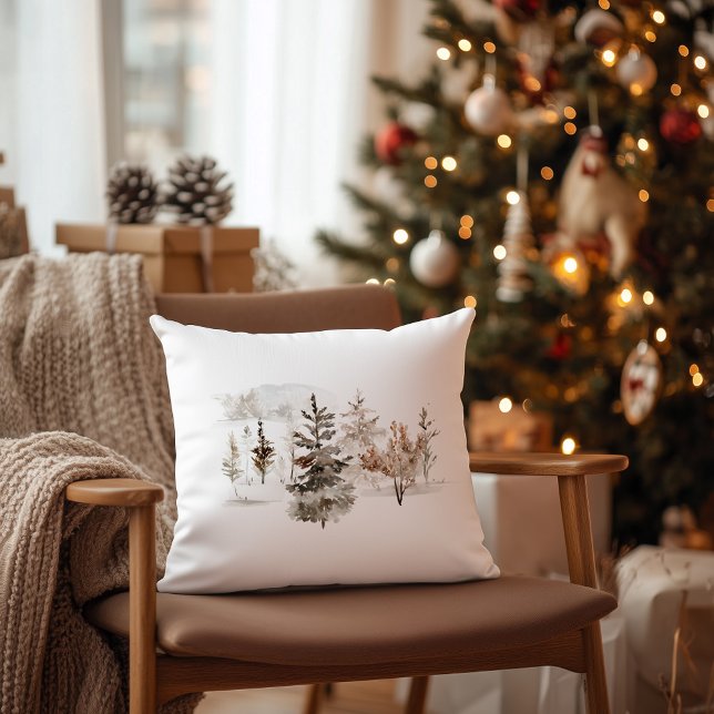 Kerst Waterverf Winterlandschap Kussen (Creator heeft geüpload)