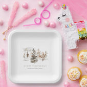 Kerst Waterverf Winterlandschap Papieren Bordje (Feest)