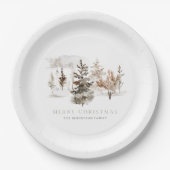 Kerst Waterverf Winterlandschap Papieren Bordje (Voorkant)
