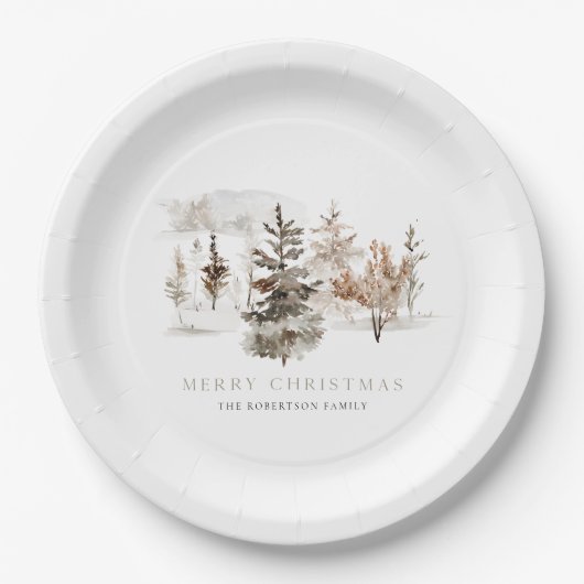 Kerst Waterverf Winterlandschap Papieren Bordje (Voorkant)