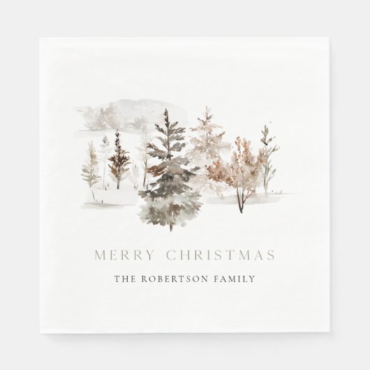 Kerst Waterverf winterlandschap servet (Voorkant)