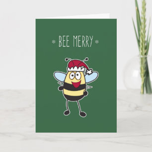 Kerst, wees lief! Bumble Bee met Santa Hat Feestdagen Kaart