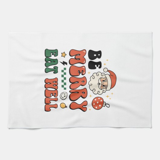 Kerst wees vrolijk eet goed kerstman ontwerp theedoek (Horizontaal)