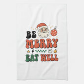 Kerst wees vrolijk eet goed kerstman ontwerp theedoek (Verticaal)