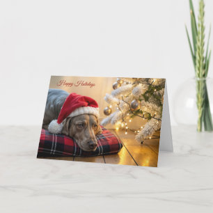Kerst Weimaraner Hond Bij een Boom Kaart