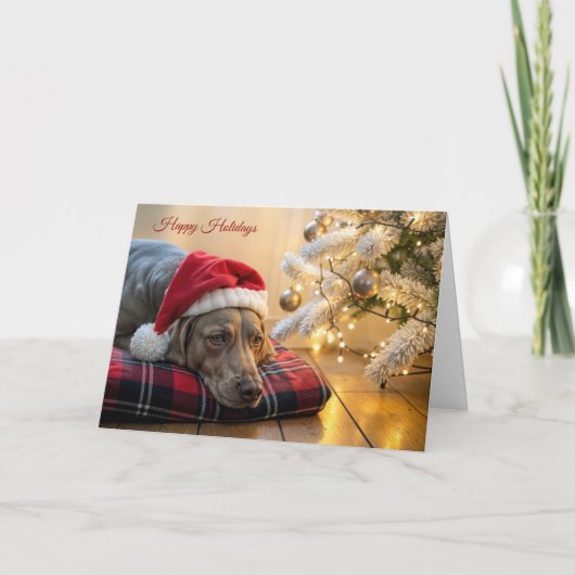 Kerst Weimaraner Hond Bij een Boom Kaart (Voorkant)