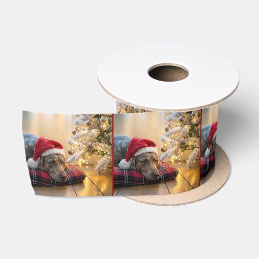 Kerst Weimaraner Hond Bij een Boom Satijnen Lint (Spoel)