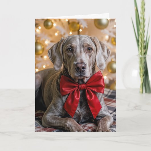 Kerst Weimaraner hond met rode strik Kaart (Voorkant)