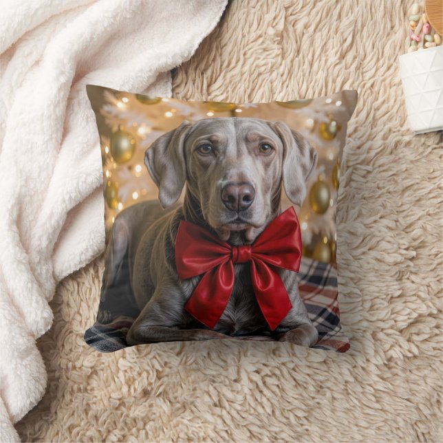 Kerst Weimaraner hond met rode strik Kussen (Deken)