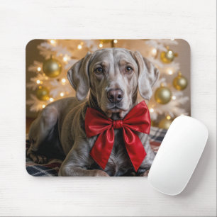 Kerst-Weimaraner-hond met rode strik Muismat