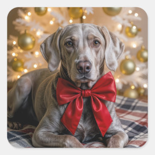 Kerst Weimaraner hond met rode strik Vierkante Sticker