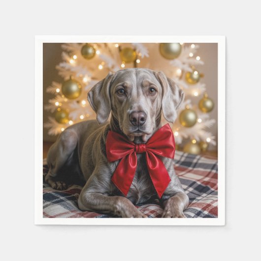 Kerst-Weimaranerhond met rode strik Servet (Voorkant)