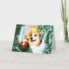 Kerst-Welsh Corgi in het Winterraam Feestdagen Kaart