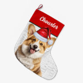 Kerst Welsh Corgi Naam Woof Achtergrond Grote Kerstsok (Voorkant (Hangend))