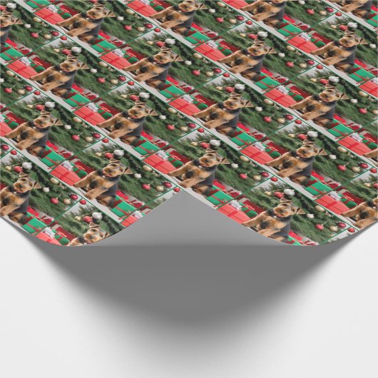 Kerst Welsh Terrier met geschenken Cadeaupapier (Hoek)