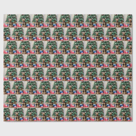 Kerst Welsh Terrier met geschenken Cadeaupapier (Vlak)