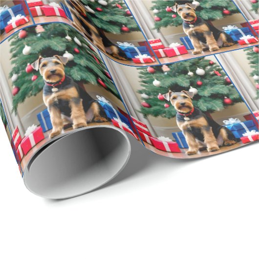Kerst Welsh Terrier met geschenken Cadeaupapier (Rol Hoek)