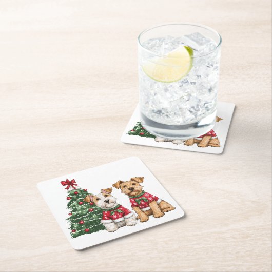 Kerst Welsh Wire Fox Terrier Honden Kartonnen Onderzetters (Insitu)