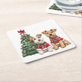 Kerst Welsh Wire Fox Terrier Honden Kartonnen Onderzetters (Schuin)