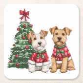 Kerst Welsh Wire Fox Terrier Honden Kartonnen Onderzetters (Voorkant)