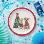 Kerst Welsh Wire Fox Terrier Honden Papieren Bordje (Feest)