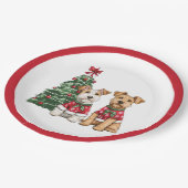 Kerst Welsh Wire Fox Terrier Honden Papieren Bordje (Gekanteld)