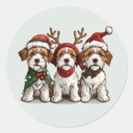 Kerst Welsh Wire Fox Terrier Honden Ronde Sticker