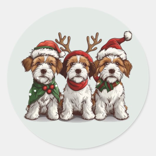 Kerst Welsh Wire Fox Terrier Honden Ronde Sticker (Voorkant)