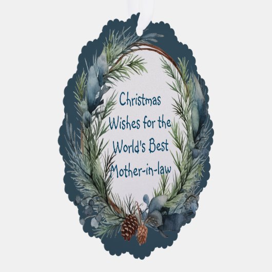 Kerst Wensen Groen Krans schoonmoeder Ornament Kaart (Rechts)