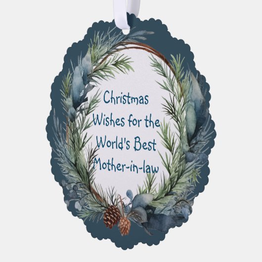 Kerst Wensen Groen Krans schoonmoeder Ornament Kaart (Links)