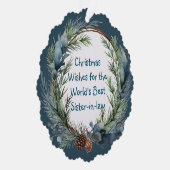 Kerst Wensen Groen Krans Zuster-in-law Ornament Kaart (Rechts)