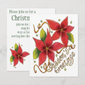 Kerst Wensen Poinsettia Uitnodiging (Voorkant / Achterkant)