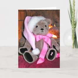 Kerst Wenskaart-teddybeer in roze pet. Feestdagen Kaart