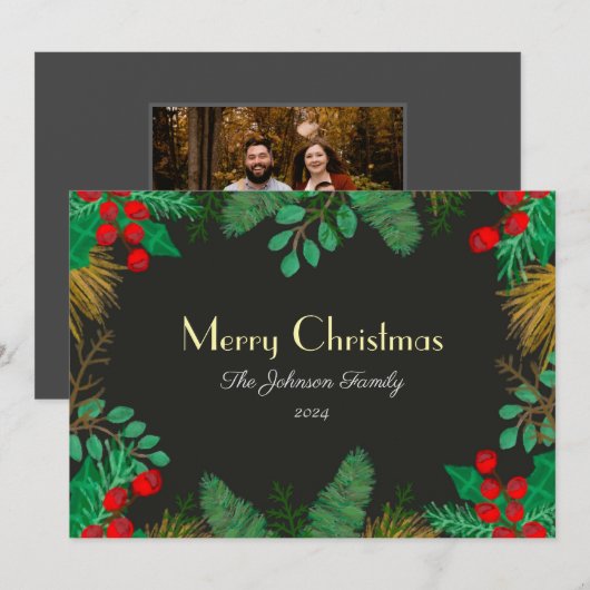 Kerst Wenskaart voor Familie, Vrienden - Grijs Feestdagenkaart (Voorkant / Achterkant)