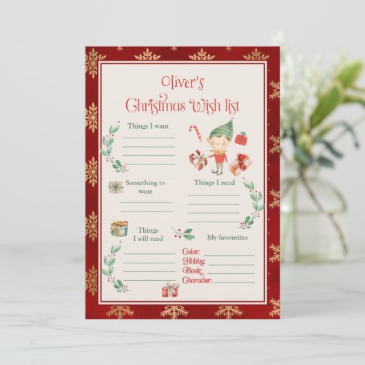 Kerst wenslijst sjabloon kaart (Staand voorkant)