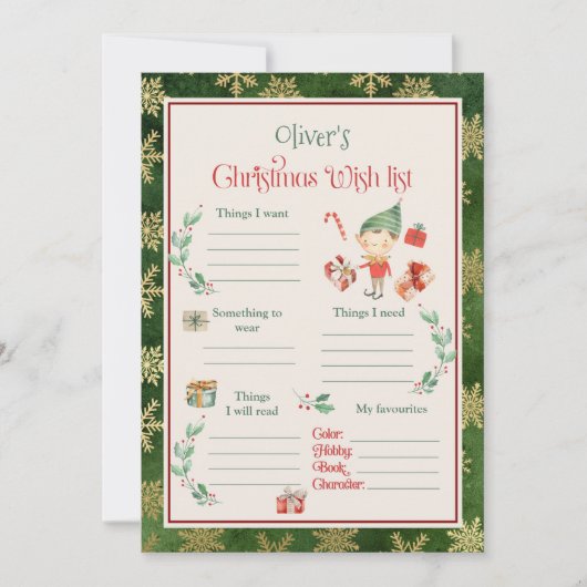 Kerst wenslijst sjabloon kaart (Voorkant)